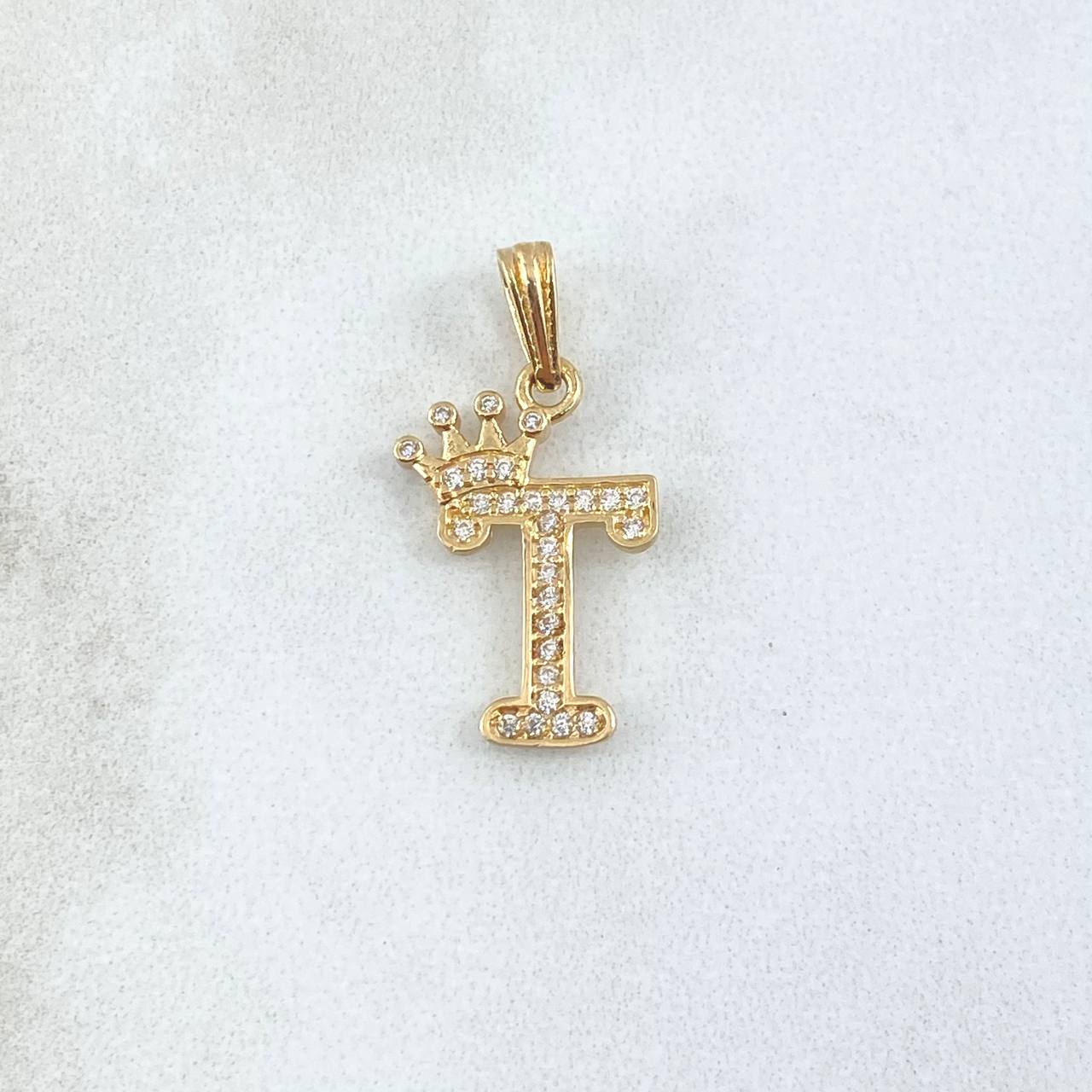 Pendant Letter T Crown 1.25gr / 2.5cm / White Zircons 18K Yellow Gold