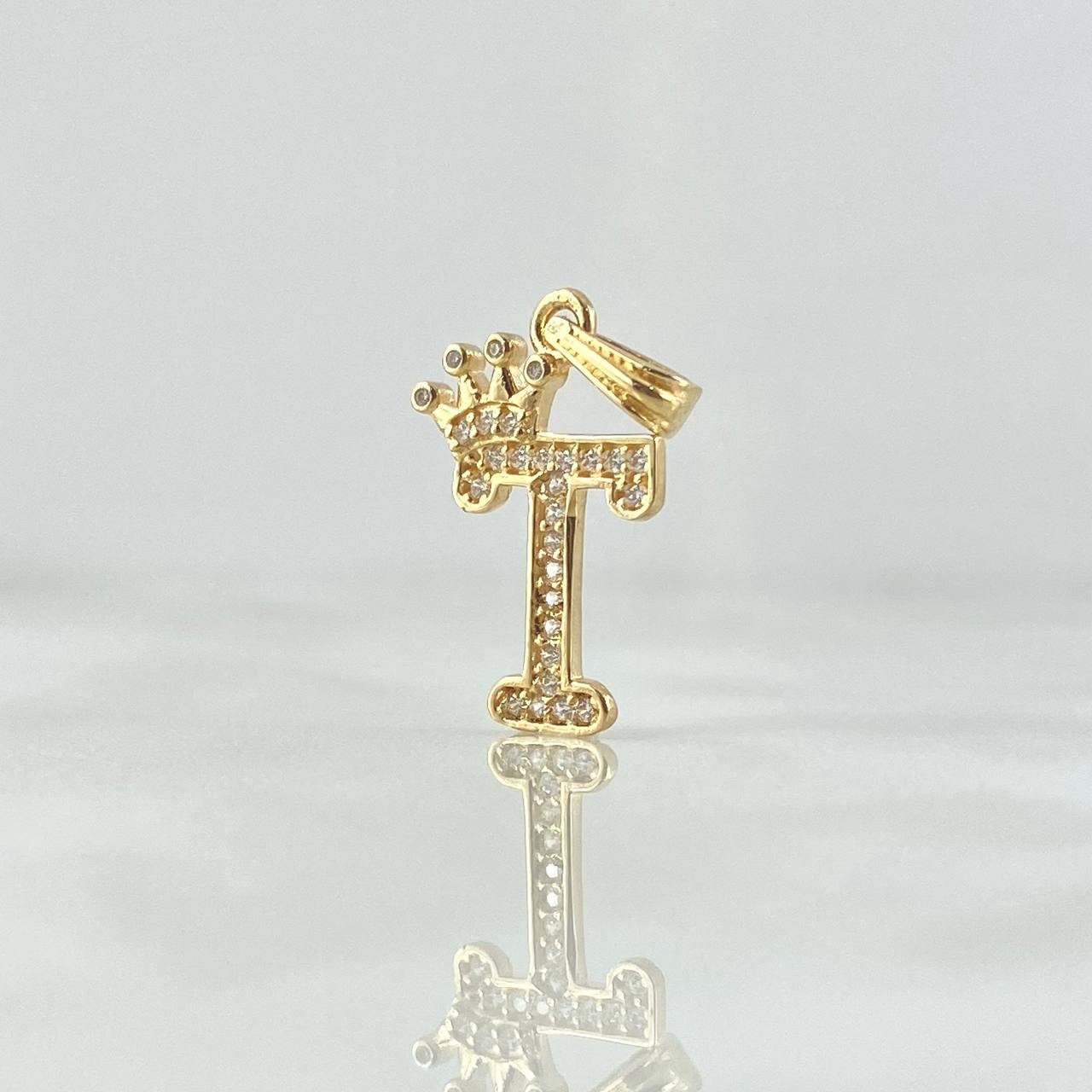Pendant Letter T Crown 1.25gr / 2.5cm / White Zircons 18K Yellow Gold