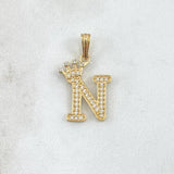Dije Letra N Corona 1.65gr / 2.5cm / Circones Blancos Oro Amarillo 18K ©