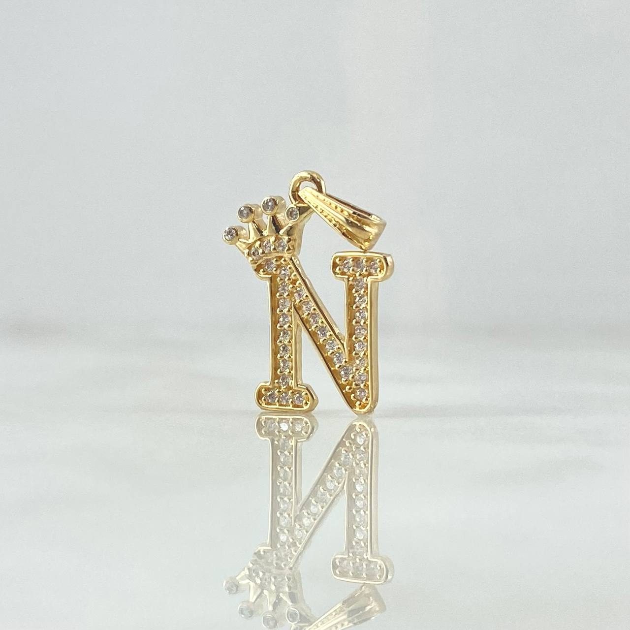 Pendant Letter N Crown 1.7gr / 2.5cm / White Zircons 18K Yellow Gold