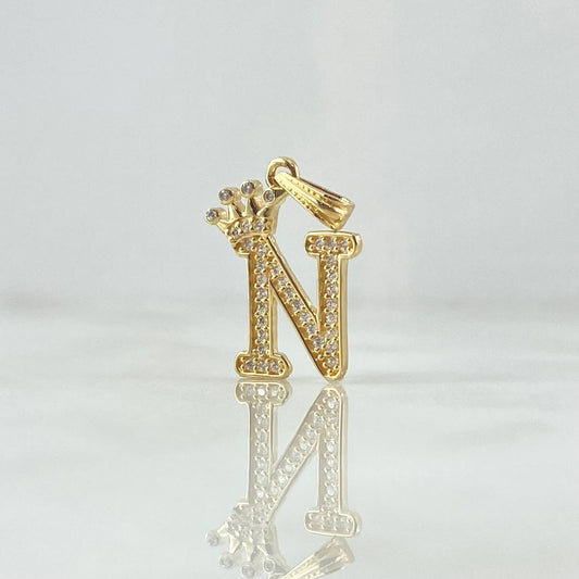 Pendant Letter N Crown 1.65gr / 2.4cm / White Zircons 18K Yellow Gold