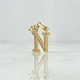 Pendant Letter N Crown 1.65gr / 2.4cm / White Zircons 18K Yellow Gold