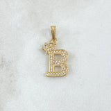 Dije Letra B Corona 1.5gr / 2.5cm / Circones Blancos Oro Amarillo 18K ©