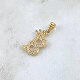 Dije Letra B Corona 1.5gr / 2.5cm / Circones Blancos Oro Amarillo 18K ©