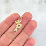 Pendant Letter P Crown 1.25gr / 2.5cm / White Zircons 18K Yellow Gold