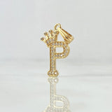 Pendant Letter P Crown 1.25gr / 2.5cm / White Zircons 18K Yellow Gold