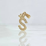 Pendant Letter S Crown 1.35gr / 2.5cm / White Zircons 18K Yellow Gold ©