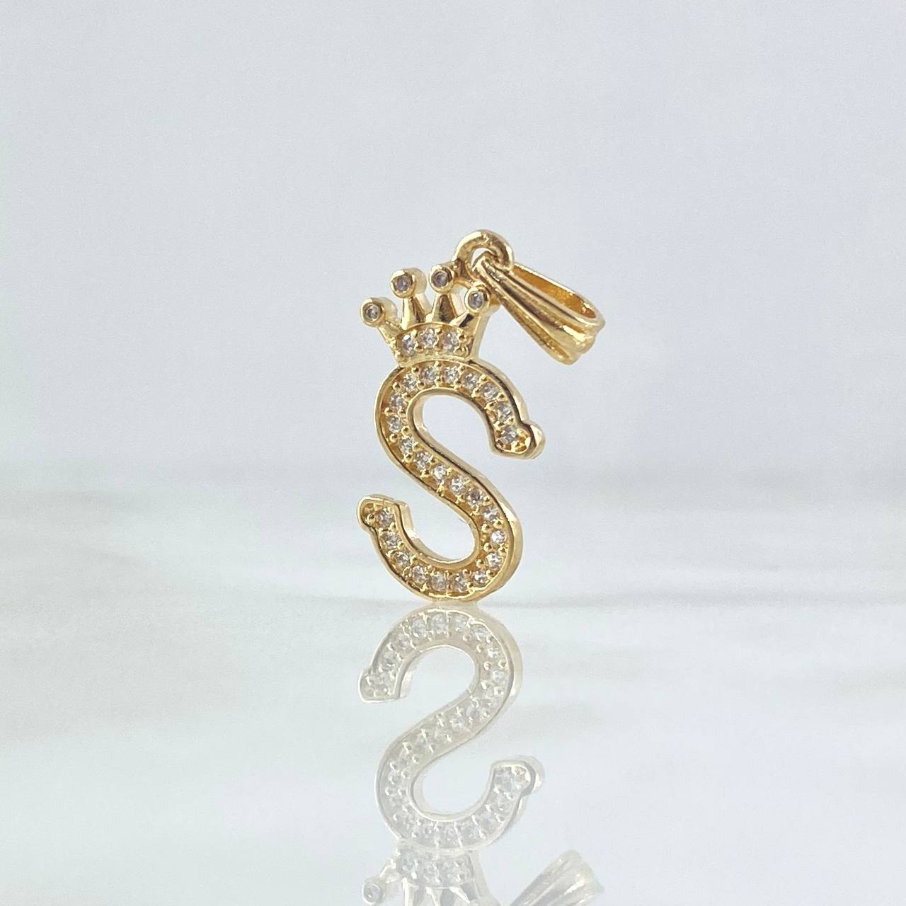 Pendant Letter S Crown 1.45gr / 2.5cm / White Zircons 18K Yellow Gold *
