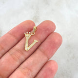 Pendant Letter V Crown 1.25gr / 2.5cm / White Zircons 18K Yellow Gold