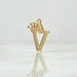 Pendant Letter V Crown 1.25gr / 2.5cm / White Zircons 18K Yellow Gold