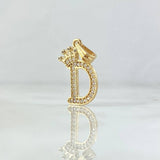 Dije Letra D Corona 1.55gr / 2.5cm / Circones Blancos Oro Amarillo 18K