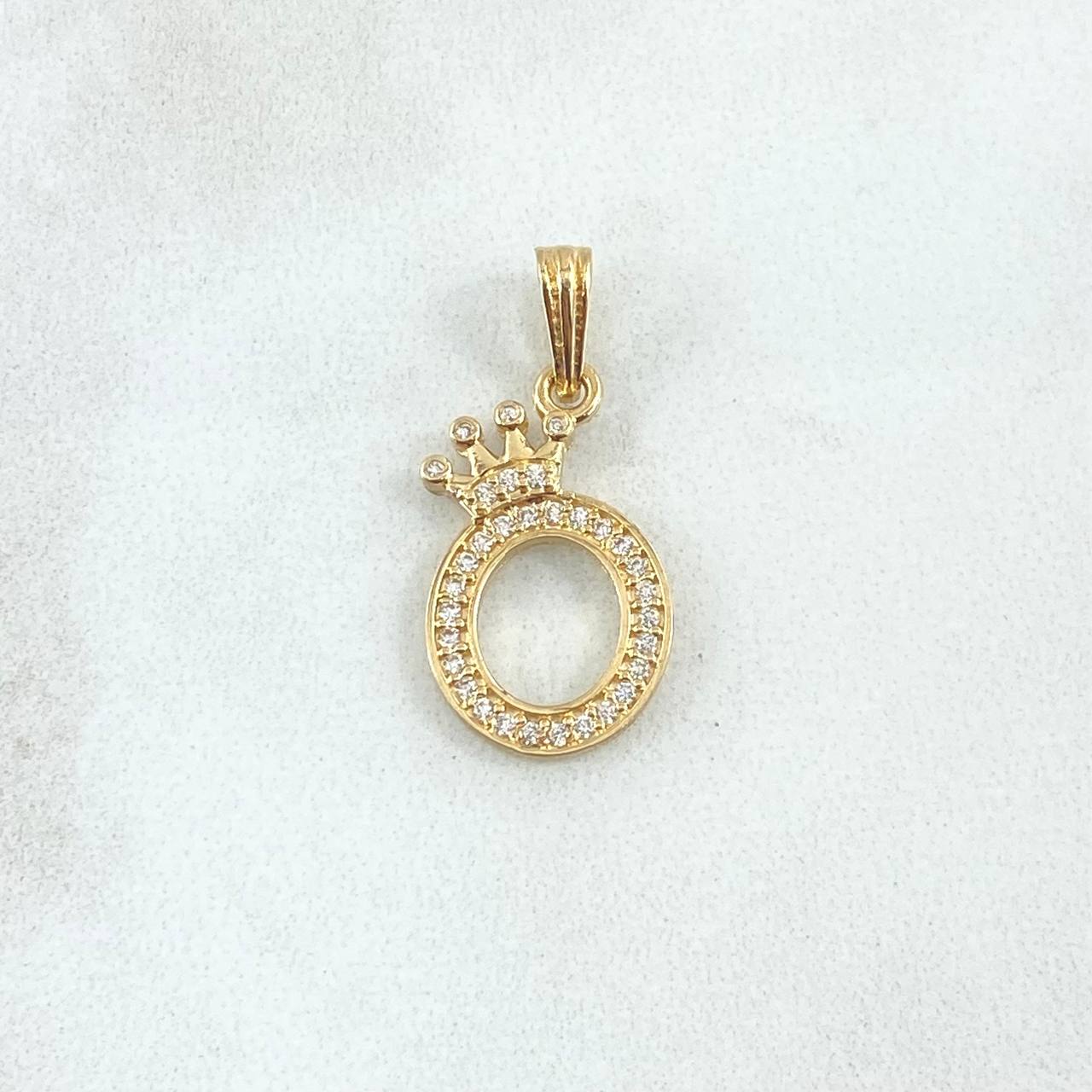 Pendant Letter O Crown 1.5gr / 2.4cm / White Zircons 18K Yellow Gold *