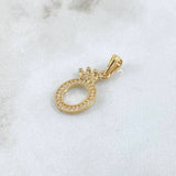 Dije Letra O Corona 1.45gr / 2.4cm / Circones Blancos Oro Amarillo 18K