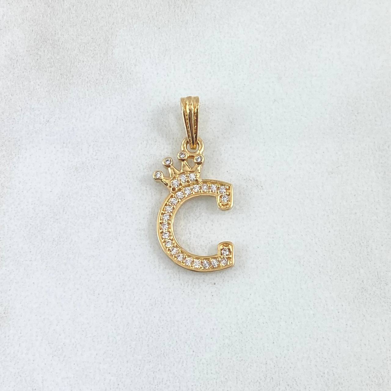 Pendant Letter C Crown 1.4gr / 2.4cm / White Zircons 18K Yellow Gold ©
