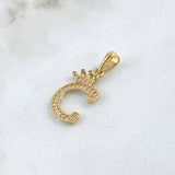 Dije Letra C Corona 1.3gr / 2.5cm / Circones Blancos Oro Amarillo 18K