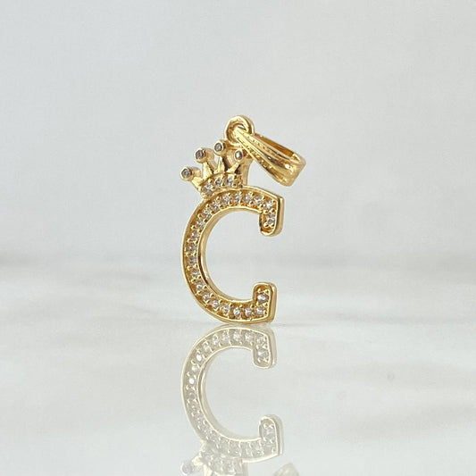 Pendant Letter C Crown 1.3gr / 2.5cm / White Zircons 18K Yellow Gold