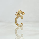 Pendant Letter C Crown 1.4gr / 2.4cm / White Zircons 18K Yellow Gold ©