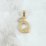 Pendant Letter Q Crown 1.3gr / 2.5cm / White Zircons 18K Yellow Gold