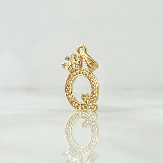 Pendant Letter Q Crown 1.3gr / 2.5cm / White Zircons 18K Yellow Gold