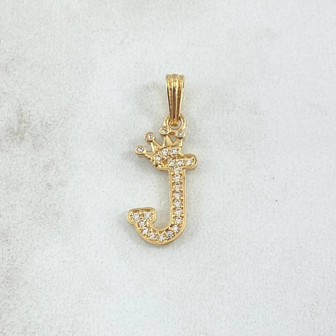 Dije Letra J Corona 1.3gr / 2.5cm / Circones Blancos Oro Amarillo 18K