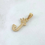 Dije Letra J Corona 1.35gr / 2.5cm / Circones Blancos Oro Amarillo 18K *