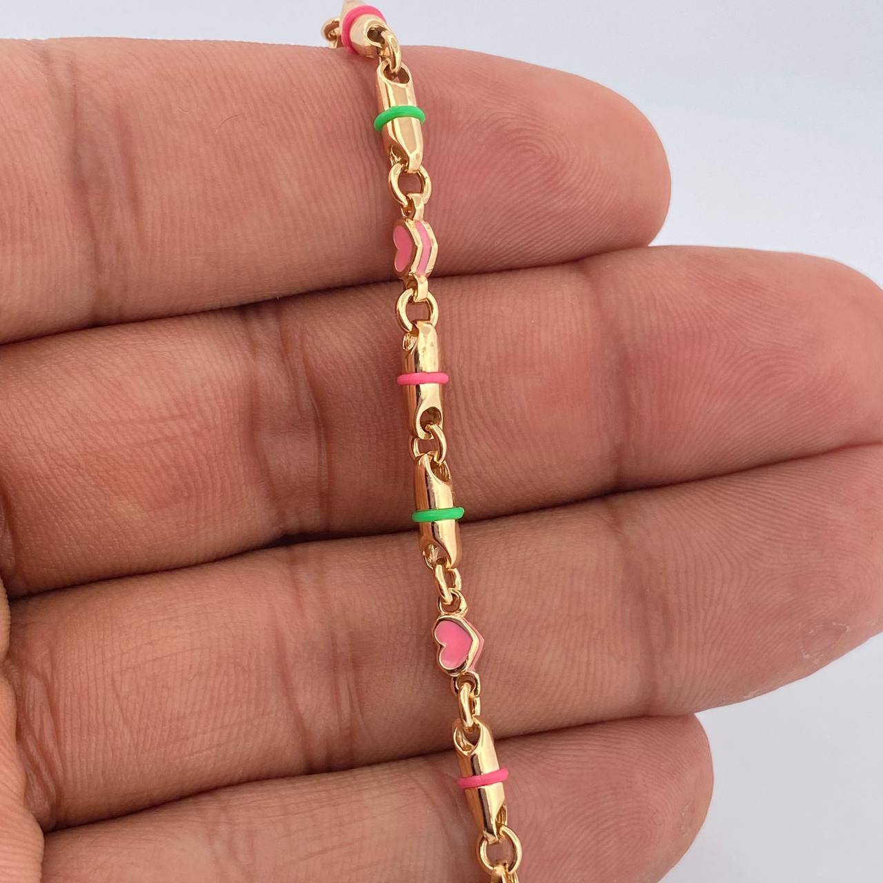 Tobillera Rustica Corazones 11.95gr / 10 1/2 in / Oro Amarillo 18K $