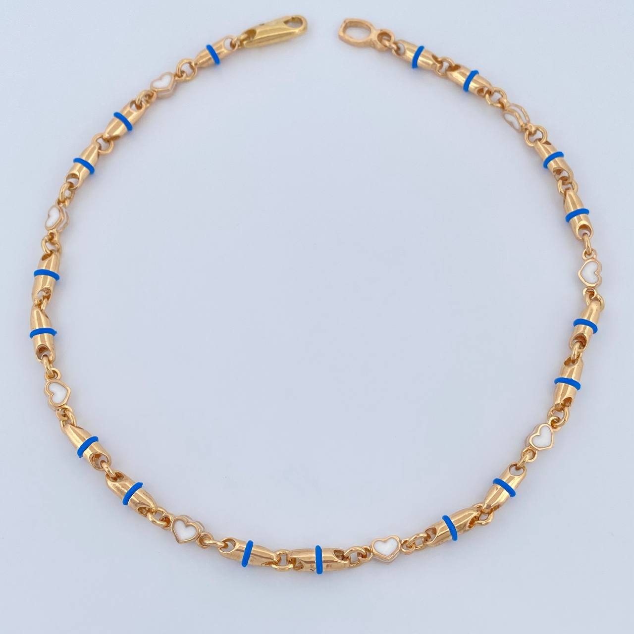 Tobillera Rustica Corazones 11.8gr / 10 1/2 in / Oro Amarillo 18K $