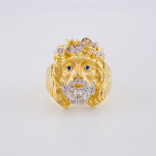 Anillo Cristo 6.85g / T10 1/2 Dos Oros Amarillo Blanco 18K