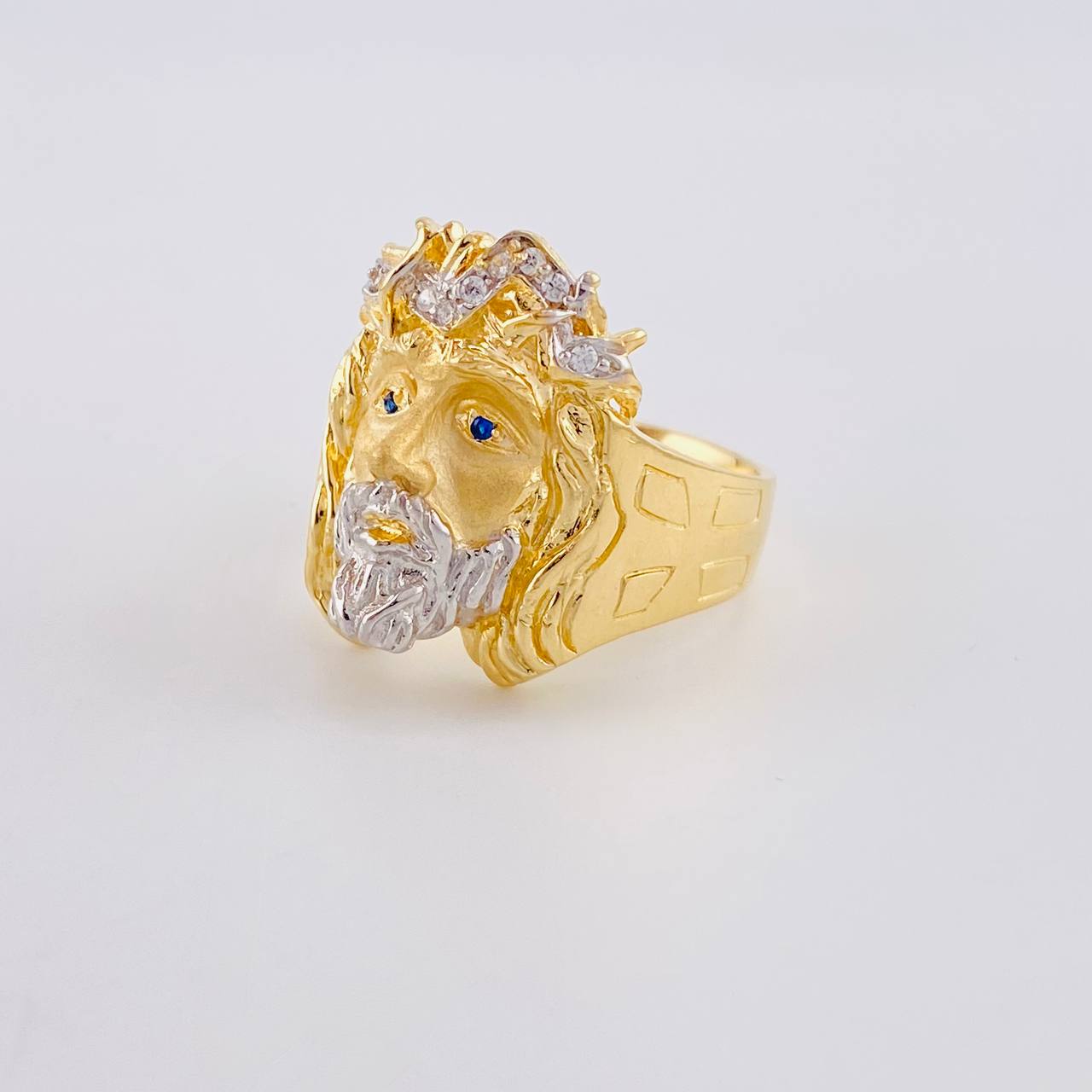 Anillo Cristo 6.85g / T10 1/2 Dos Oros Amarillo Blanco 18K