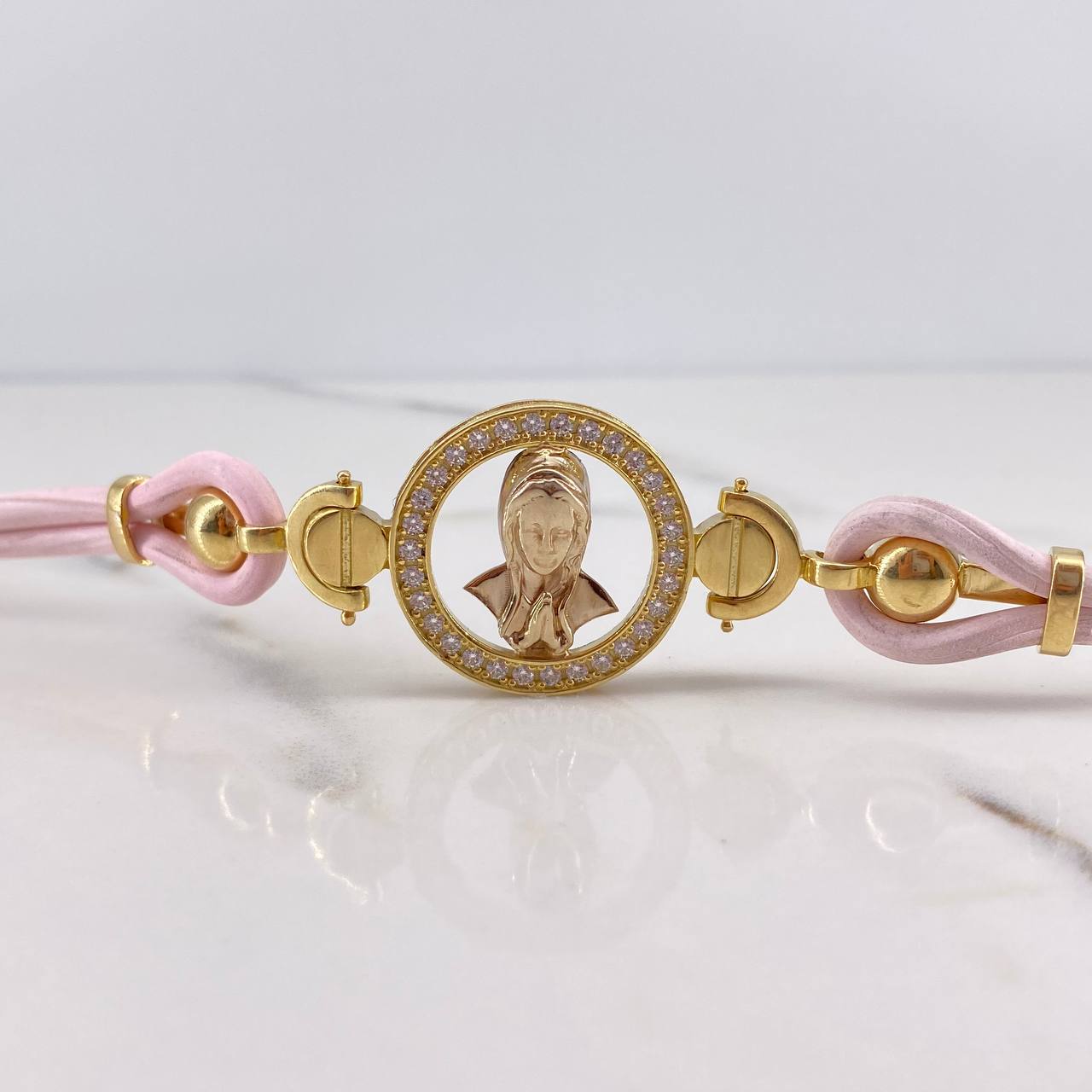 Pulso Virgen Maria 14.65gr / 19cm / Circones Blancos Dos Oros Amarillo Rosa 18K #