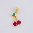 Pendant Emerald Cherries 6pts Sapphires 20pts 2.5g / 1 in 18K Yellow Gold