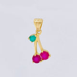 Pendant Emerald Cherries 6pts Sapphires 20pts 2.5g / 1 in 18K Yellow Gold