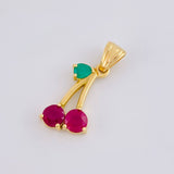 Pendant Emerald Cherries 6pts Sapphires 20pts 2.5g / 1 in 18K Yellow Gold