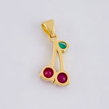 Pendant Emerald Cherries 6pts Sapphires 20pts 2.5g / 1 in 18K Yellow Gold