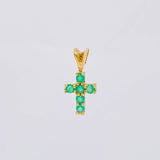 Pendant Dense Cross Emeralds 10pts 0.4g / 1/2 in Yellow Gold 18K