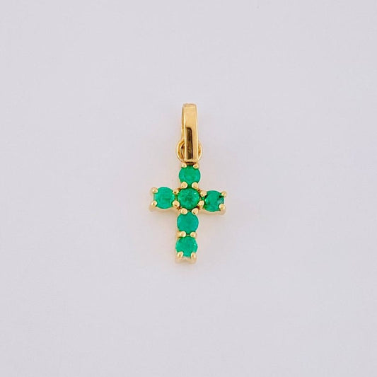 Dije Cruz Tupida Esmeraldas 10pts 0.4g / 1/2 in Oro Amarillo 18K