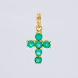 Pendant Dense Circular Cross Emeralds 36pts 0.8g / 3/4 in Yellow Gold 18K