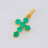 Pendant Dense Circular Cross Emeralds 36pts 0.8g / 3/4 in Yellow Gold 18K