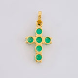 Pendant Dense Circular Cross Emeralds 36pts 0.8g / 3/4 in Yellow Gold 18K