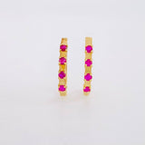 Hoop Earrings Huggy Fuchsia Rubies 31pts 1.75g / 3/4 in 18K Yellow Gold