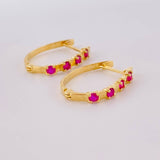 Hoop Earrings Huggy Fuchsia Rubies 31pts 1.75g / 3/4 in 18K Yellow Gold