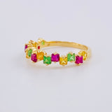 Channel Ring with Fuchsia, Green, Yellow Sapphires 95pts 1.95g / Size 4 1/2 Yellow Gold 18K