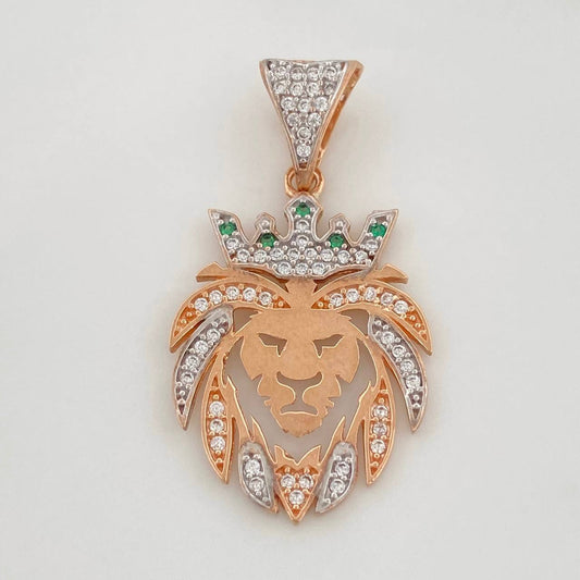 Dije León 3.1g / 1 1/2 in Dos Oros Blanco Rosa 18K