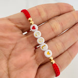 Red Woven Bracelet with 18K Yellow Gold