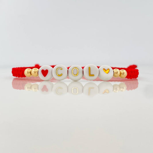 Pulsera Tejida Roja Col Oro Amarillo 18K
