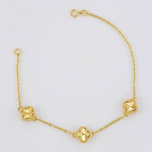 Pulso Trébol Aro Seguido Diamantado 3.85g / 6 3/4 in / 1.5mm Oro Amarillo 18K