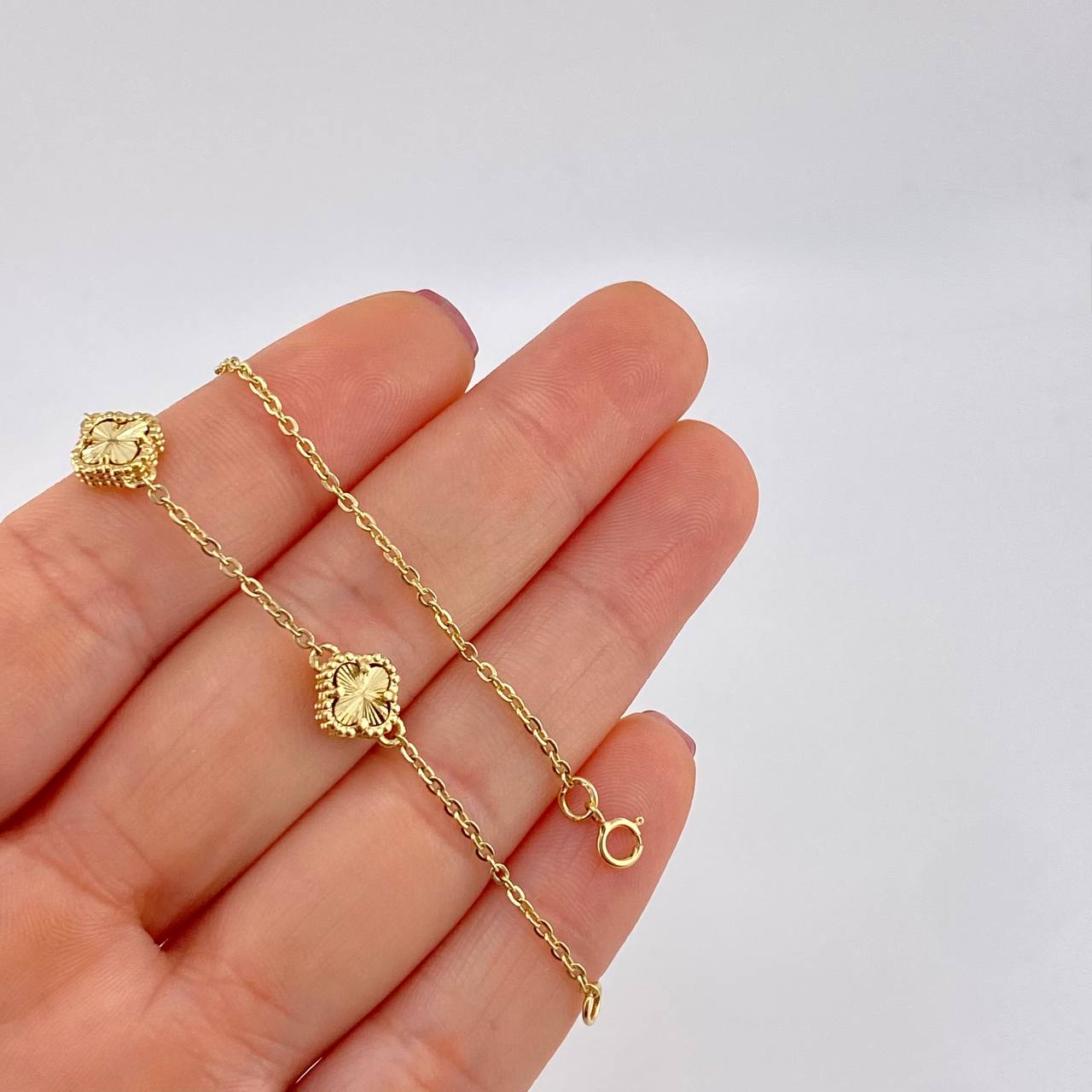 Bracelet Clover Classic Link Diamond Cut 3.85g / 7 1/4 in / 1.5mm Yellow Gold 18K