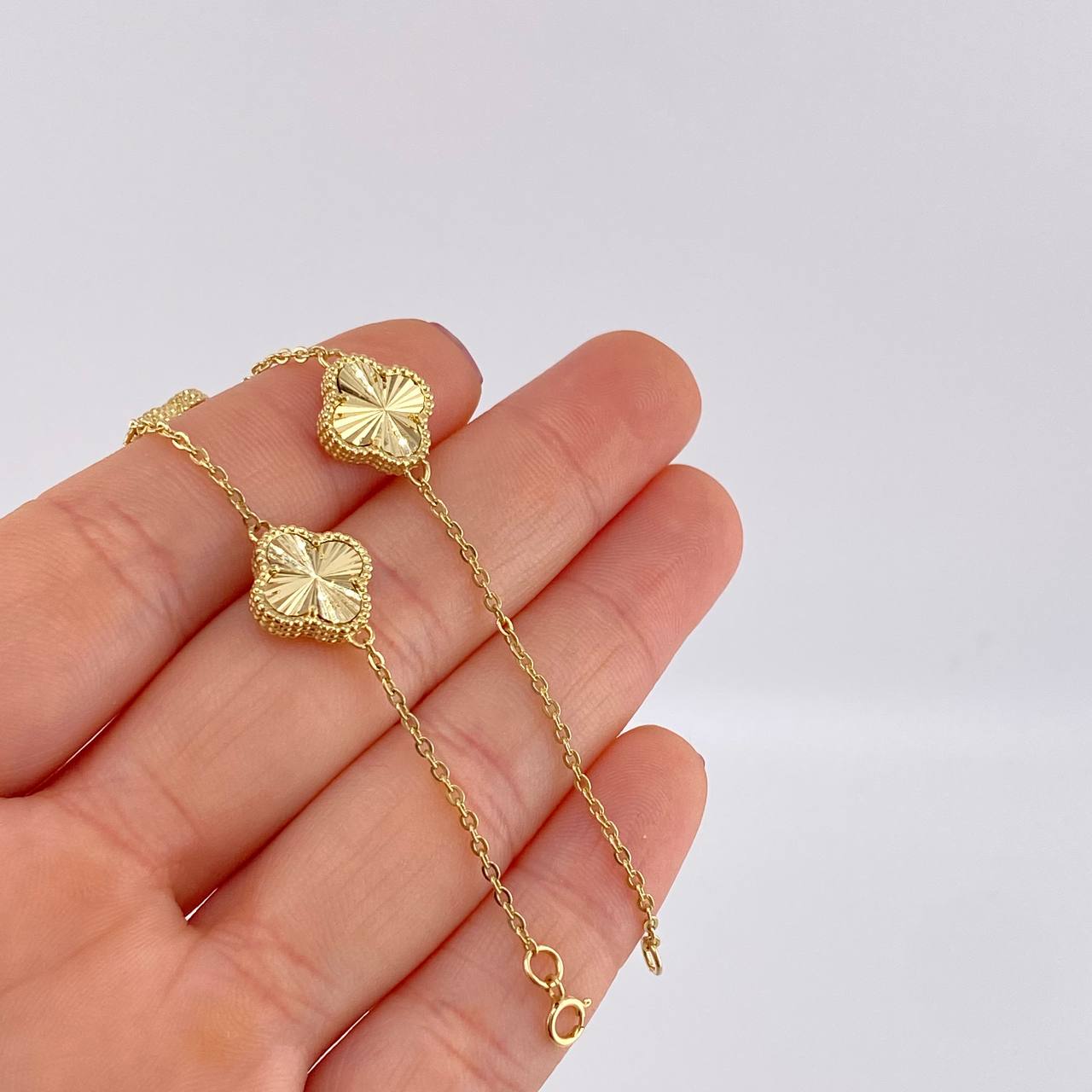 Classic Link Bracelet Clover Diamond Cut 5.95g / 7 3/4 in / 1.55mm Yellow Gold 18K