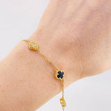 Pulso Cajón Trébol Onix Negro Diamantado 4.45g / 7 1/2 in / 1.6mm Oro Amarillo 18K