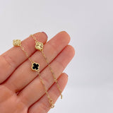 Pulso Cajón Trébol Onix Negro Diamantado 4.45g / 7 1/2 in / 1.6mm Oro Amarillo 18K